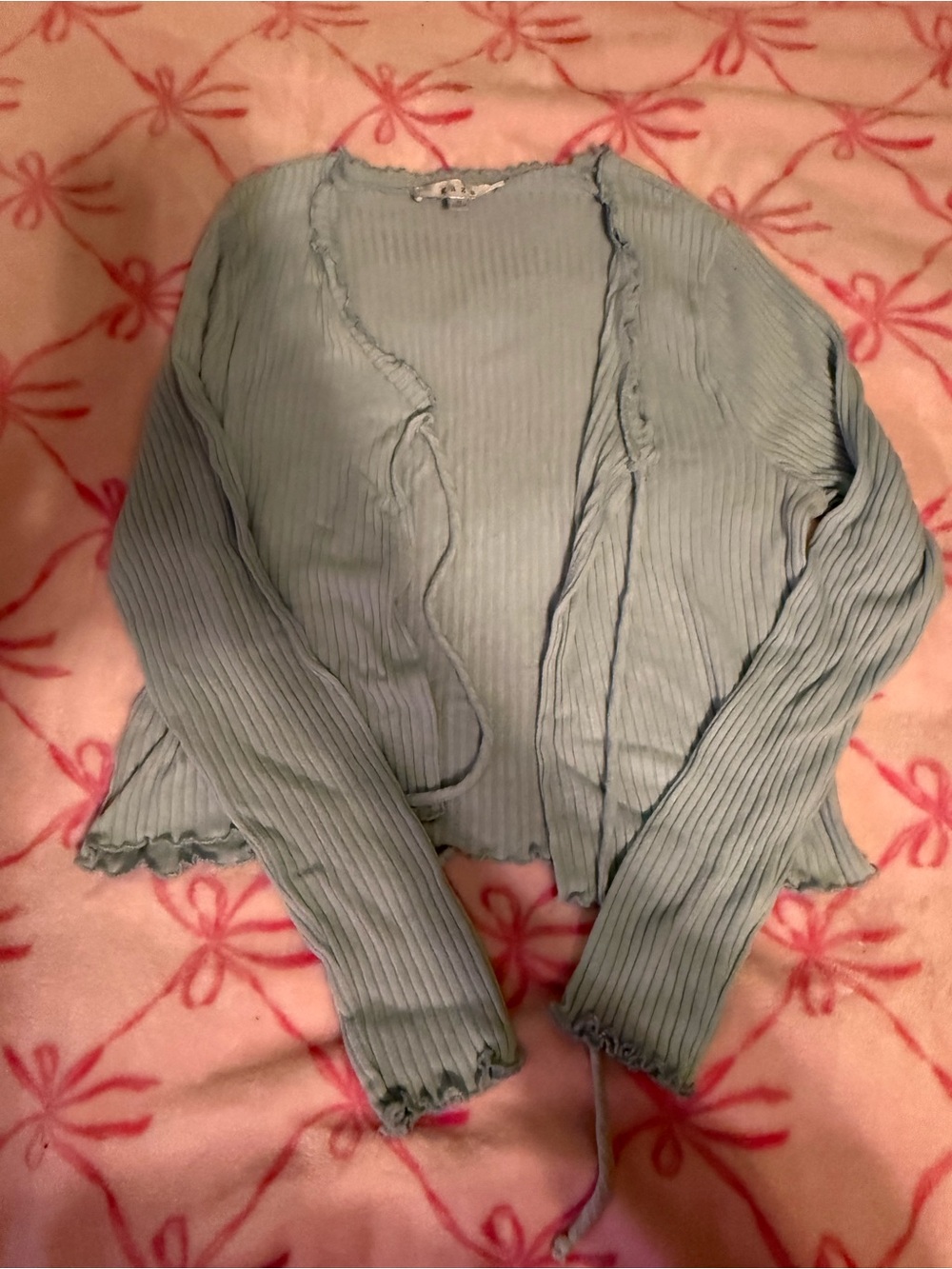 gaze Light Blue Ribbed Open-Front Cardigan